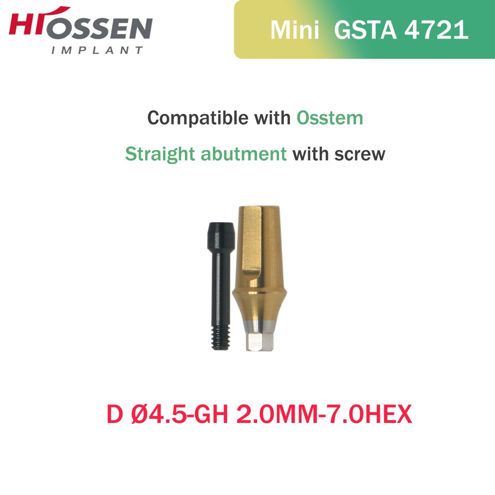 Hiossen ET III MINI Regular Hex Straight Transfer Abutment Implant 4.5/5.0/6.0mm
