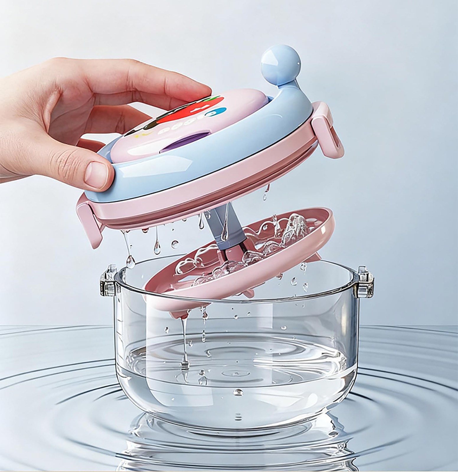 MURRI&MURRDI Denture Bath Box for Travel, 2 in 1 Retainer Cleaning A Pink
