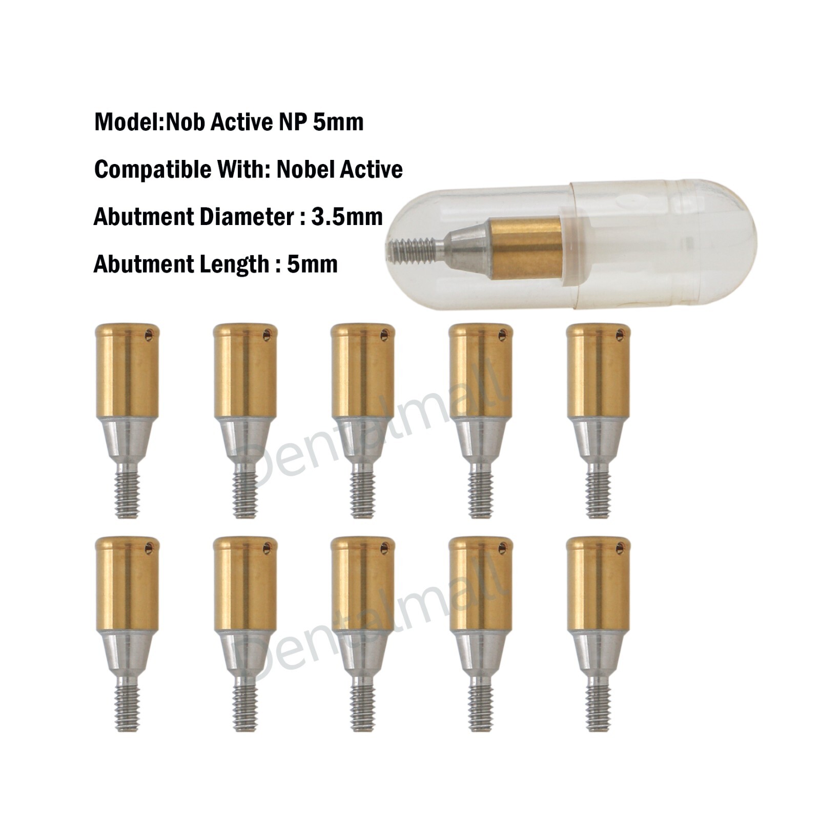 Implant Overdenture Abutment for NOBEL Active NP 3.5mm Dia 1/2/3/4/5mm Height
