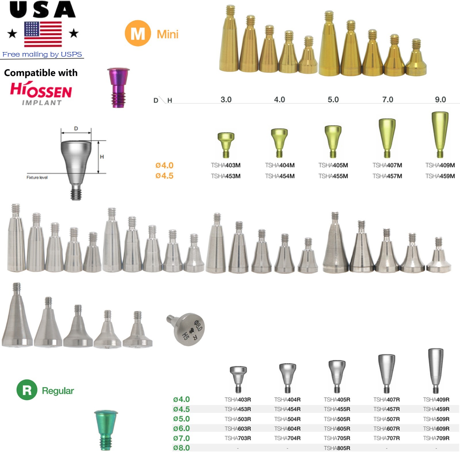 10Pcs Dental Healing abutment Gingiva formers fit Hiossen ET Mini/Regular Plat