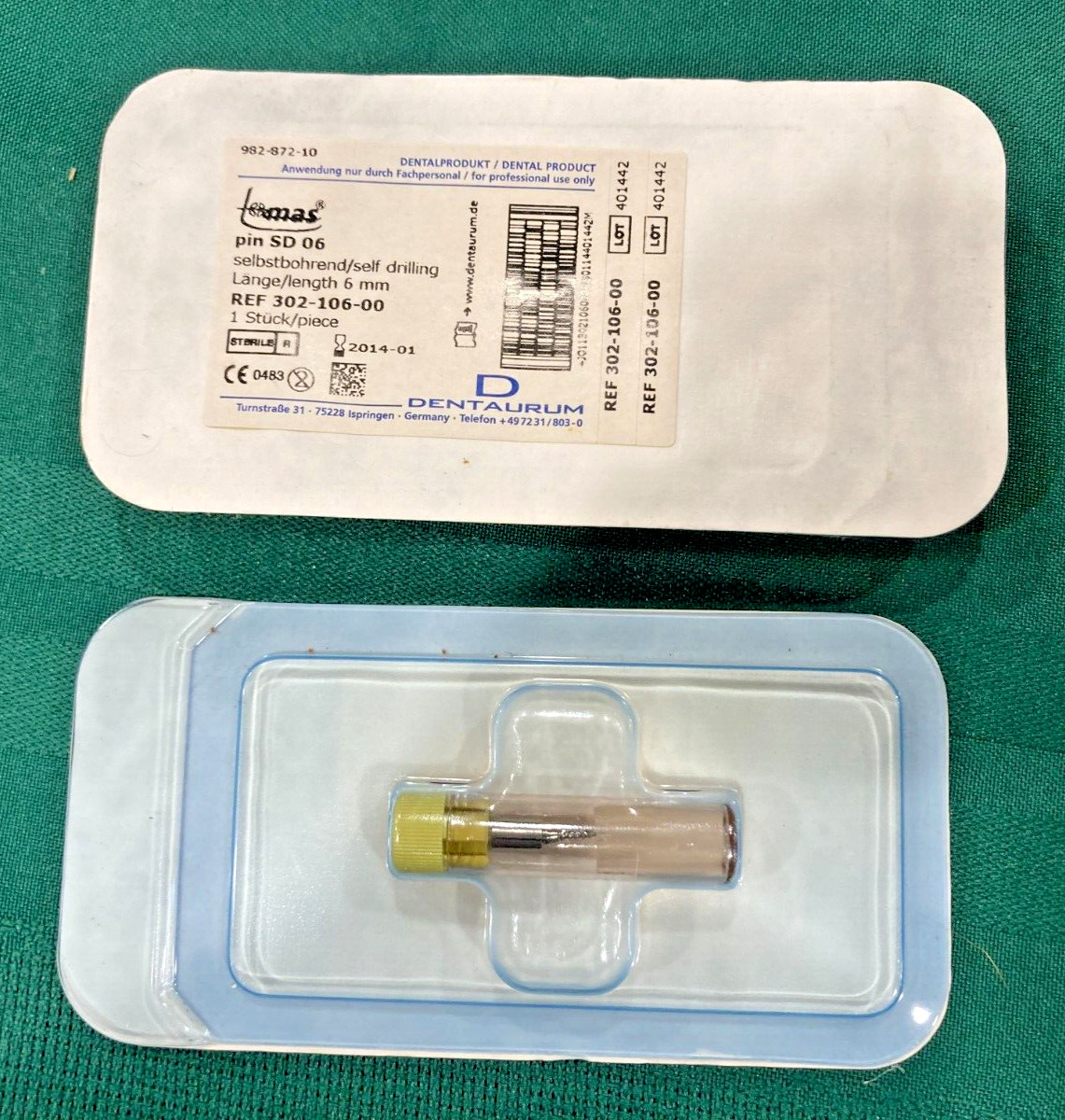 Sterile Unopened Dentaurum Tomas 6 mm Dental Implant pin SD 06 Lot of 4