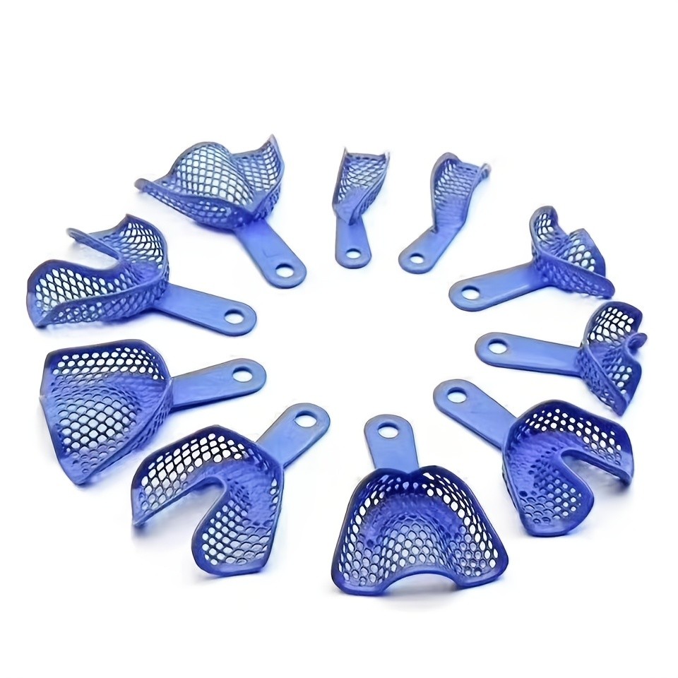 10pcs Comfort-Fit Blue Plastic-Steel Dental Impression Trays – Safe with Hole