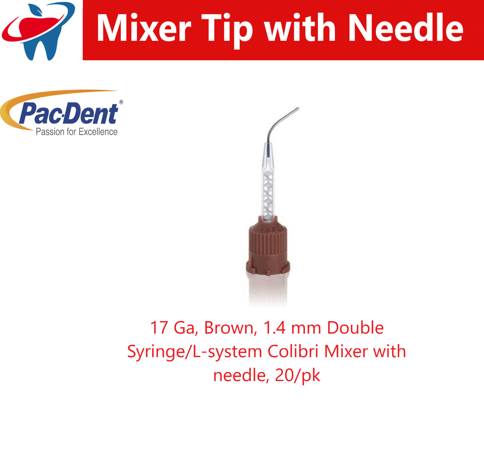 Dental HP Mix Tips 20 Ga Brown, 0.9 mm Double Syr L-system Colibri Core Build Up