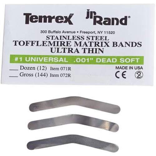 JR Rand Tofflemire Matrix Bands #1 Universal .001″ Dead Soft 144/Pk. Ultra