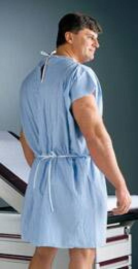 Graham Apex Patient Exam Gown Blue NoCuff 30×42″ Hip Tie Unisex Tissue M/L Adult