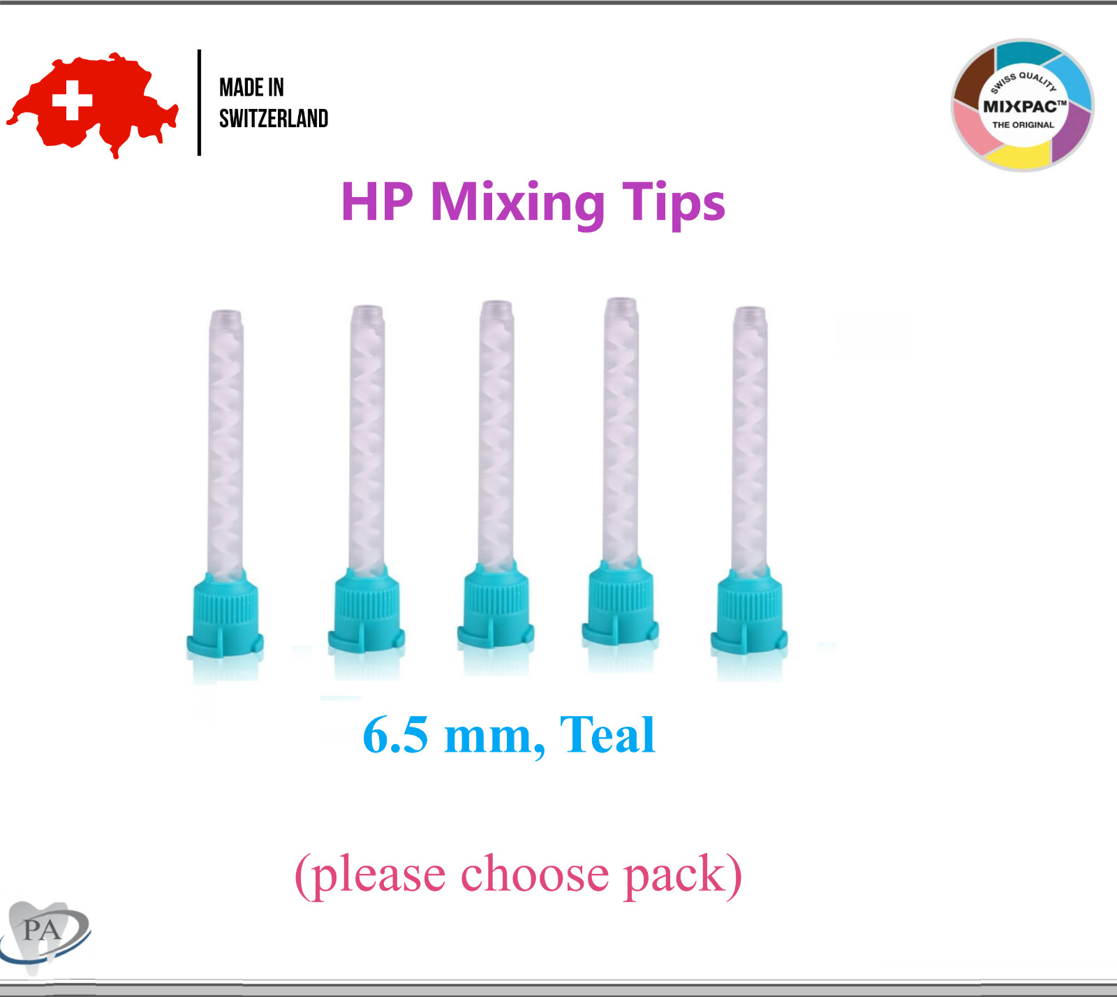 Dental Teal T-Saver Mix Tip 6.5mm. VPS Impression HP MIxing Tips T-Short /Long
