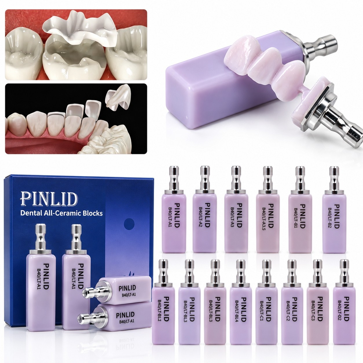 Dental Lithium Disilicate CAD/CAM Blocks B40 Glass Ceramic Crowns Veneers Inlays