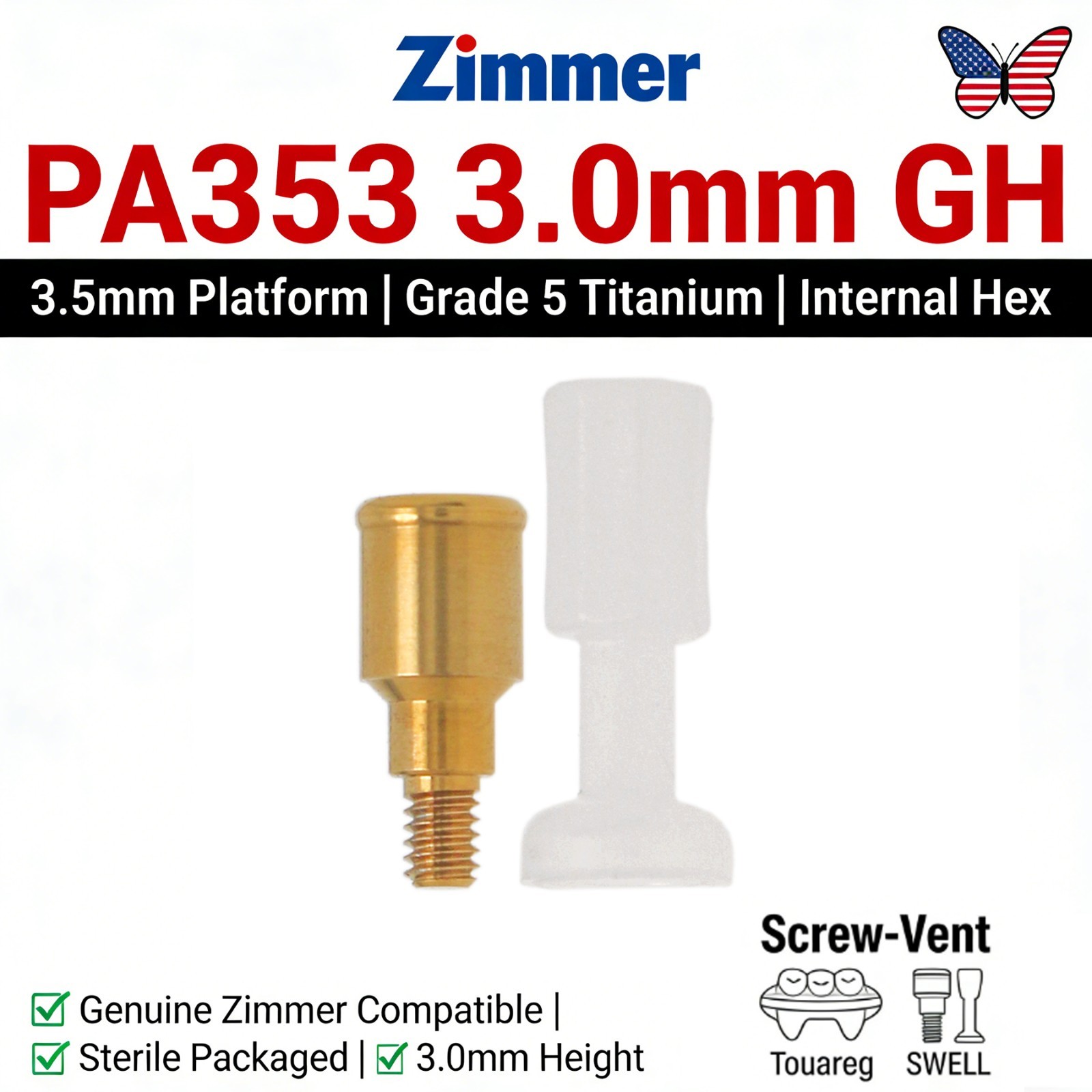 US Locator Overdenture Abutment Fit Zimmer Tapered TSV 3.5/4.5mm BEGO MIS Cortex
