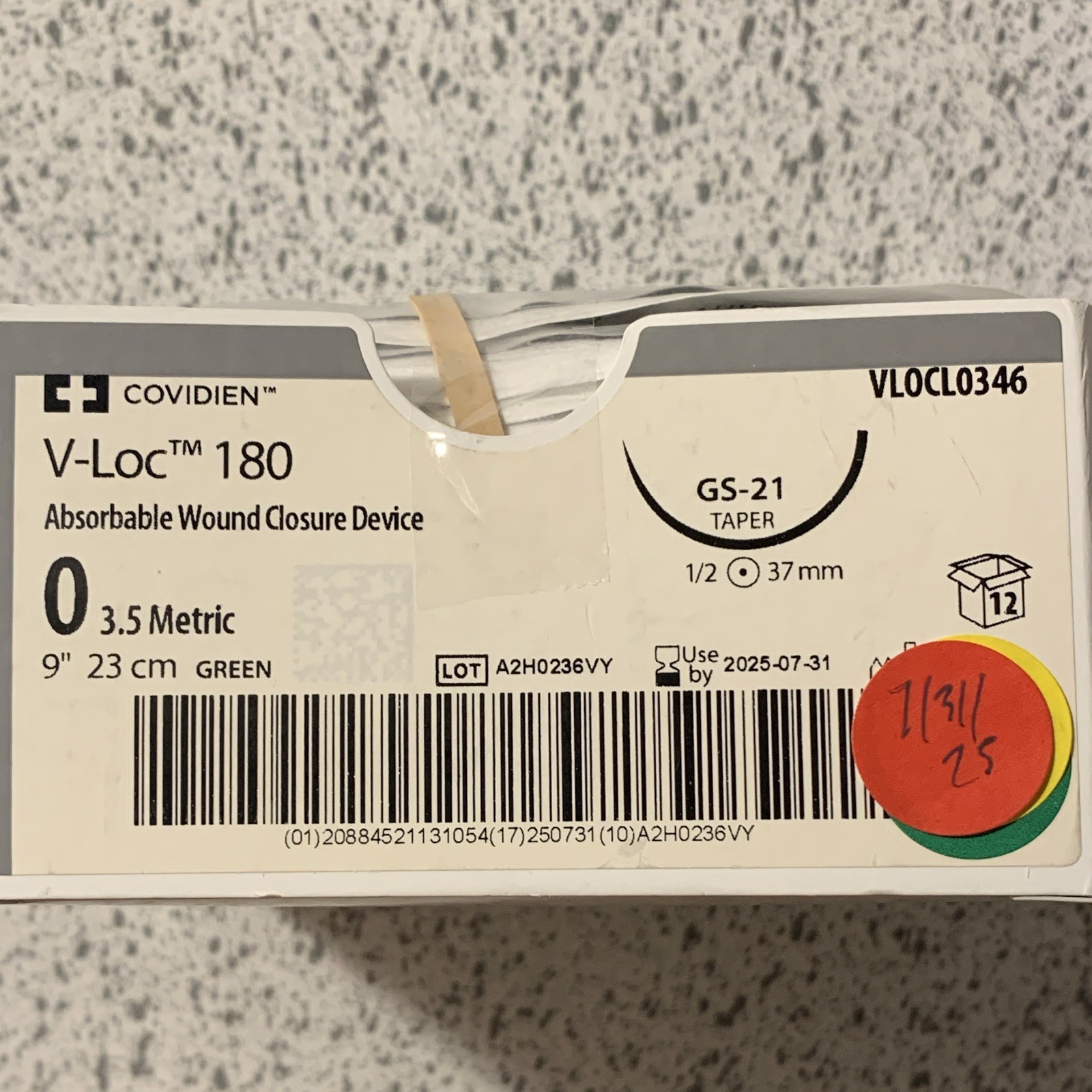 Covidien V-Loc 180 Absorbable Wound Closure Device 0 9in Green VLOCL0346