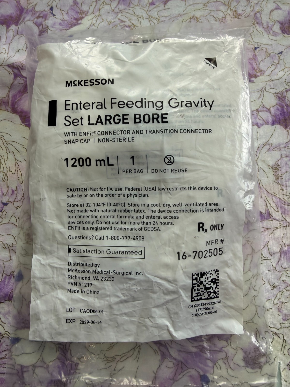 McKesson Enteral Feeding Gravity Set Small Bore 1200 mL 16-702500