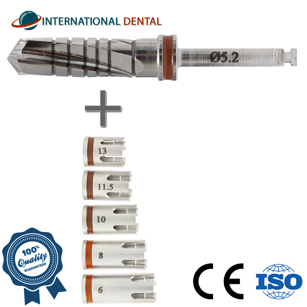 Set Of Straight Drill With 5 Drill Stoppers 5.2mm, Dental Im plant Tool
