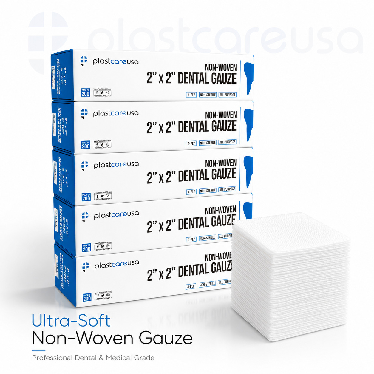 1200 2×2 Non Woven Sponges 4-Ply, Non-Sterile Dental Gauze (6 Pack of 200)