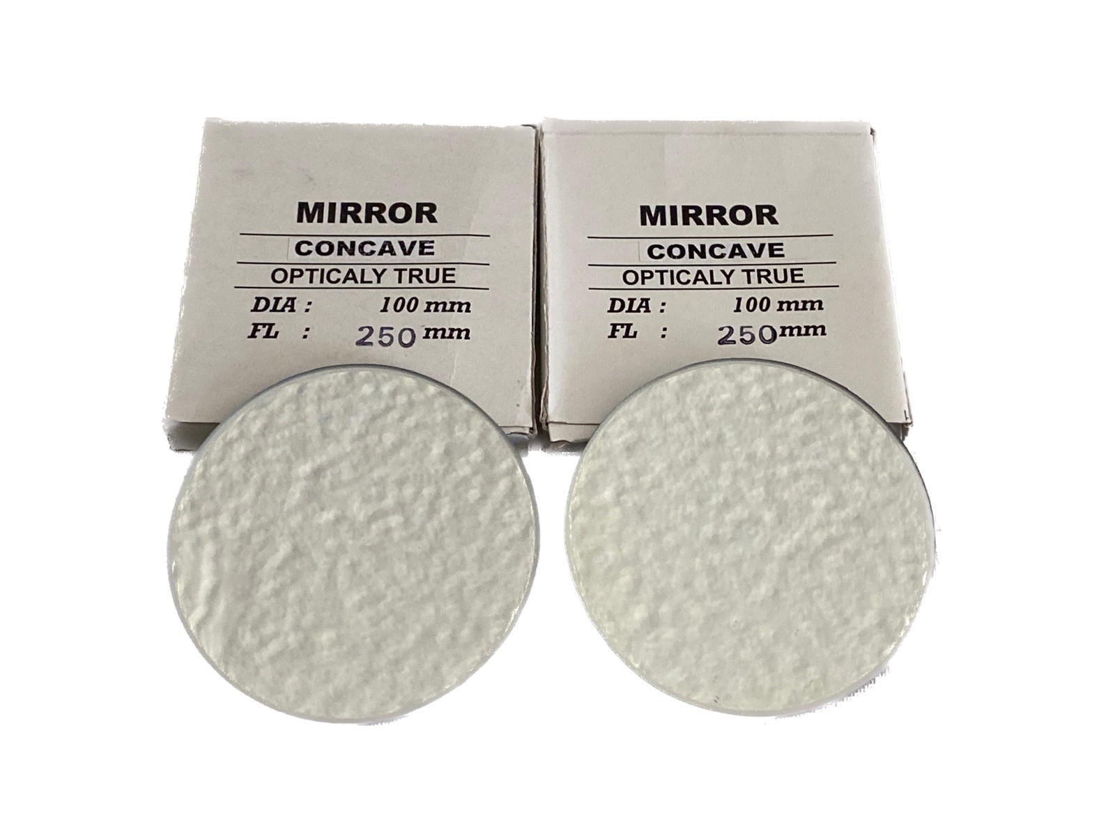 (2) UNITED SCIENTIFIC Concave Glass Mirror 100mm OD x 250mm Focal Length MCC110