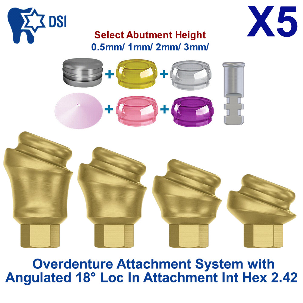 5x Prosthetic KIt Loc-In Angulated 18° Int Hex Attachment Abutment 4 Caps Analog