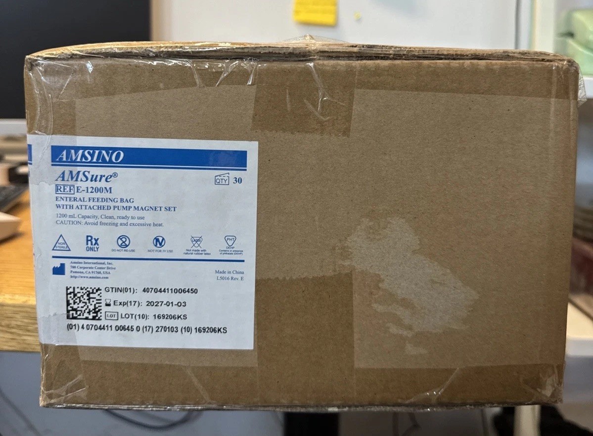Amsino AMSure Enteral Feeding Bag 1200 mL Pump Magnet Set E-1200M Lot of 30