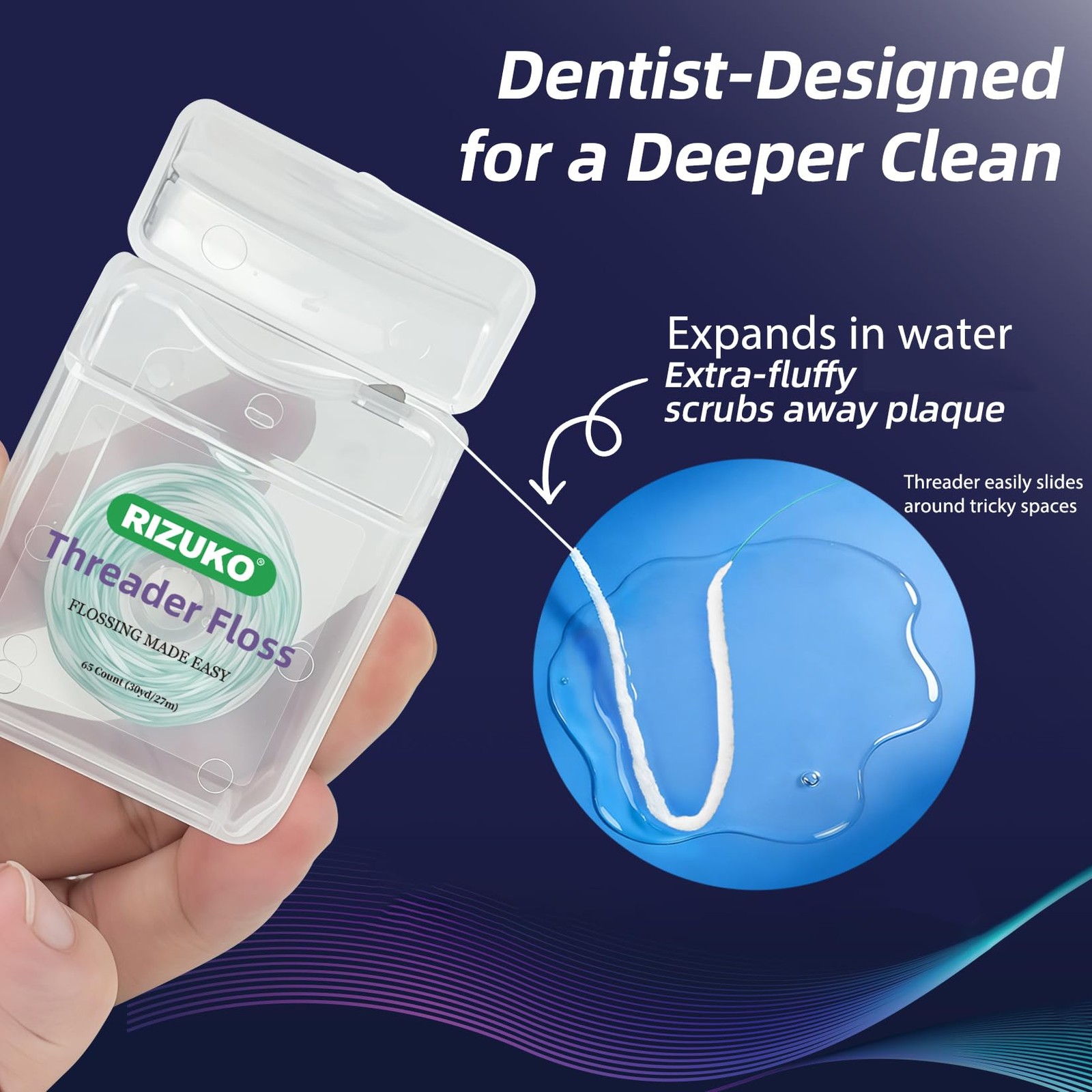 Threader Floss,2-in-1 Dental Floss for 65 Count(Pack of 2), Green+white