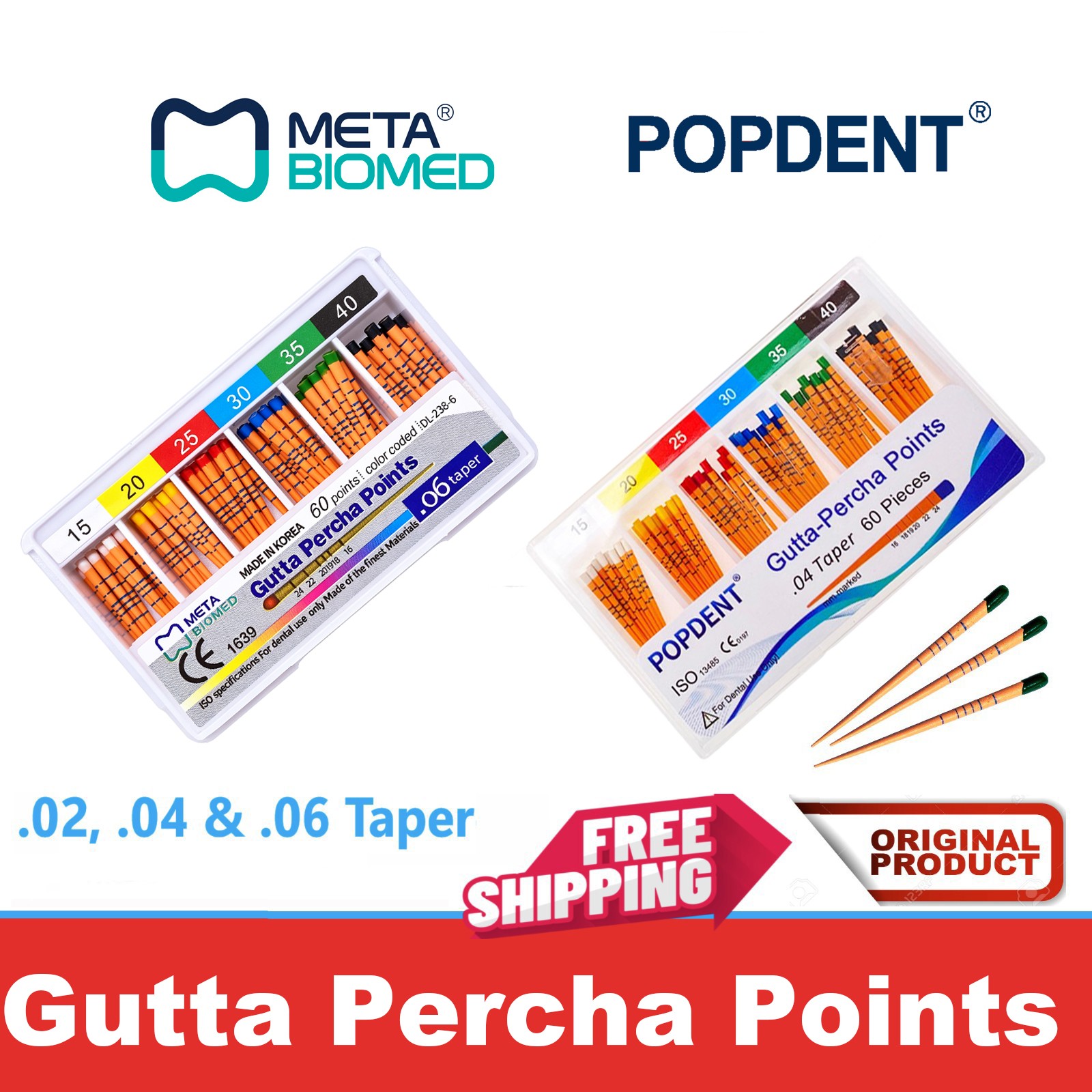 GUTTA PERCHA POINTS Taper 0.4 or 0.6, or Standart Taper, All Sizes Dental Meta