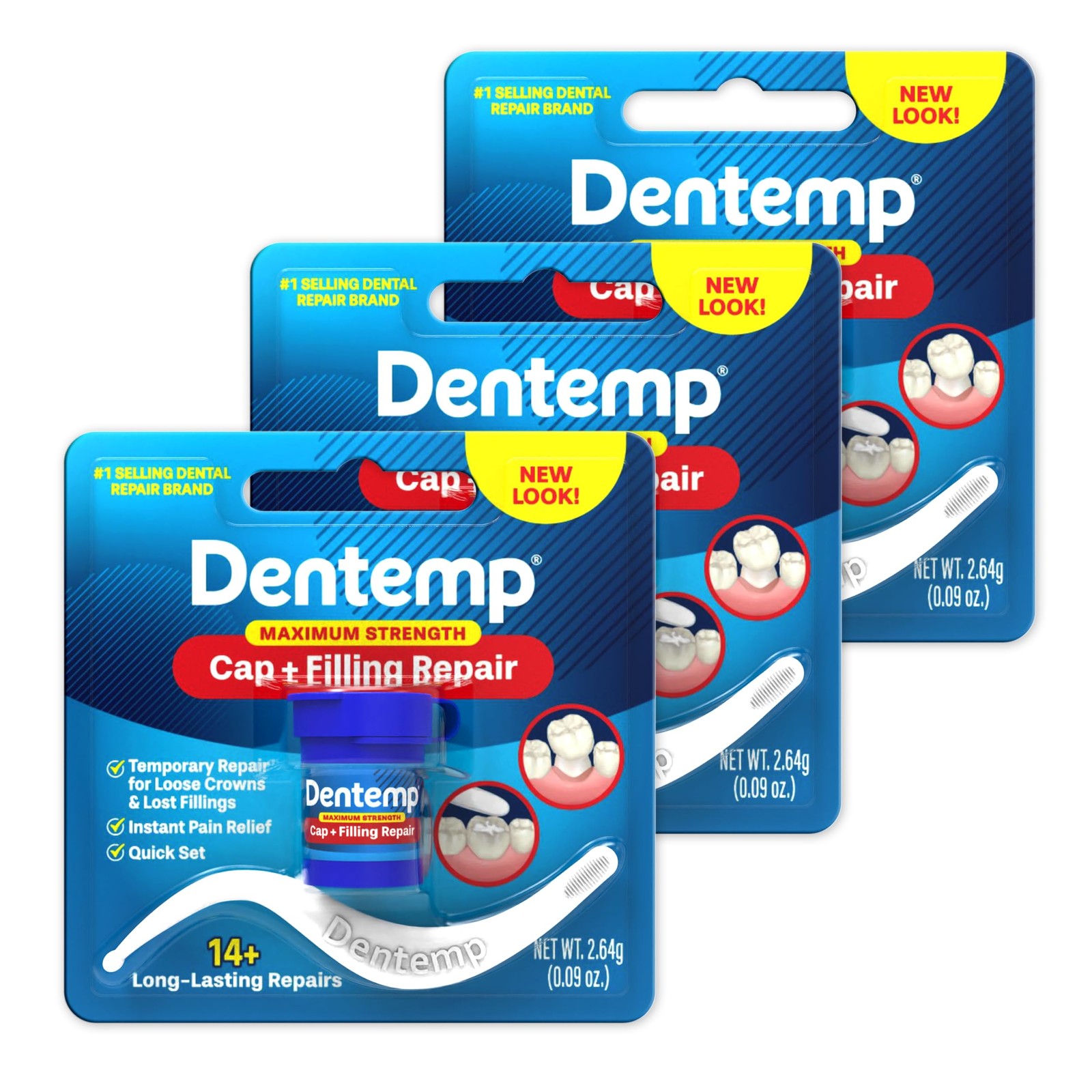 Dentemp Loose Cap and Lost Filling Repair Kit Pack of 3 Dental Repair 80 Uses