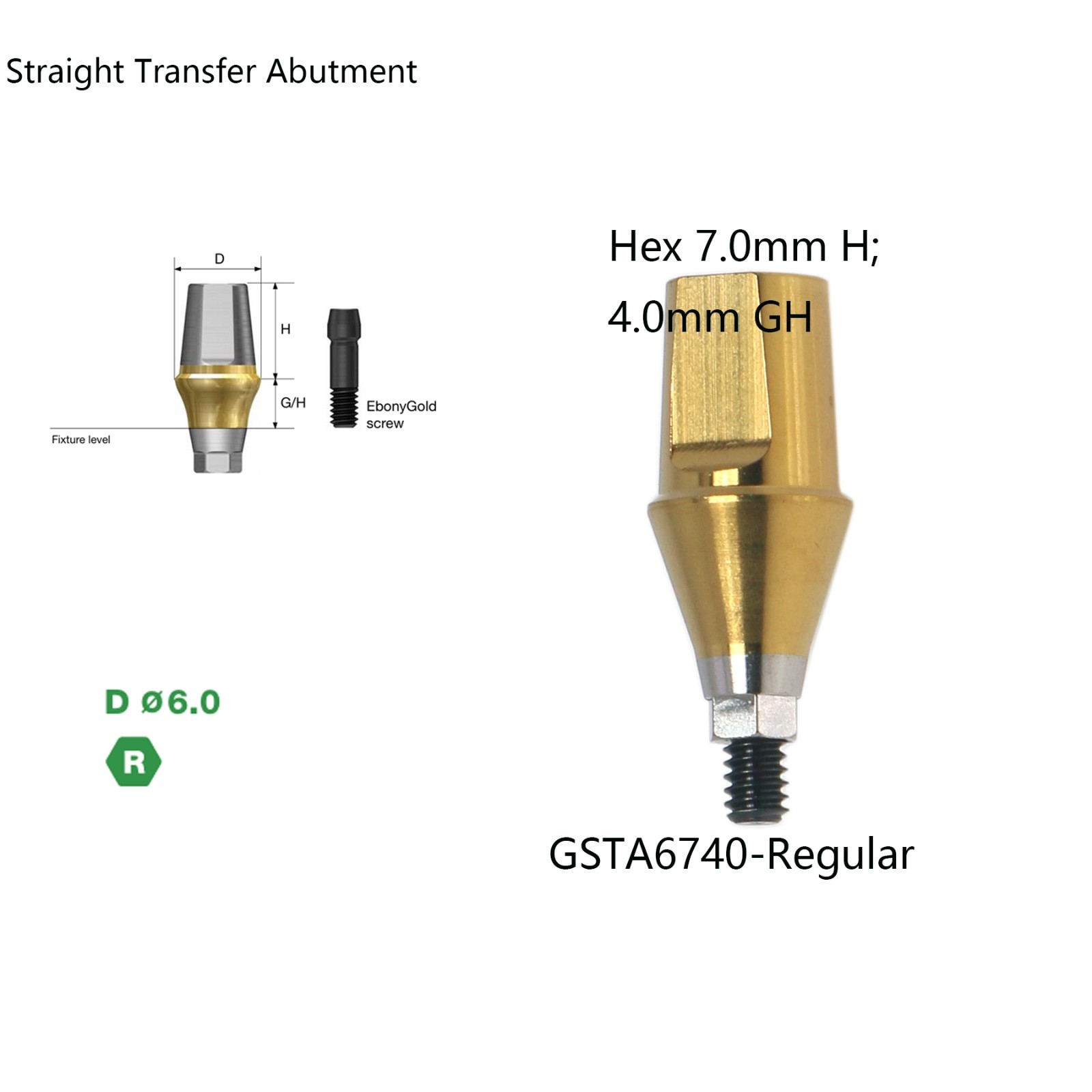 US Titanium straight abutment 7.0mm H compatible DIO UF II Platform Hex Regular
