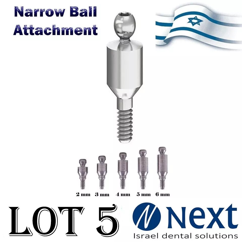 Lot x5 Ball attachment abutment narrow slim platform 2.1 mm titanium 1-6 mm