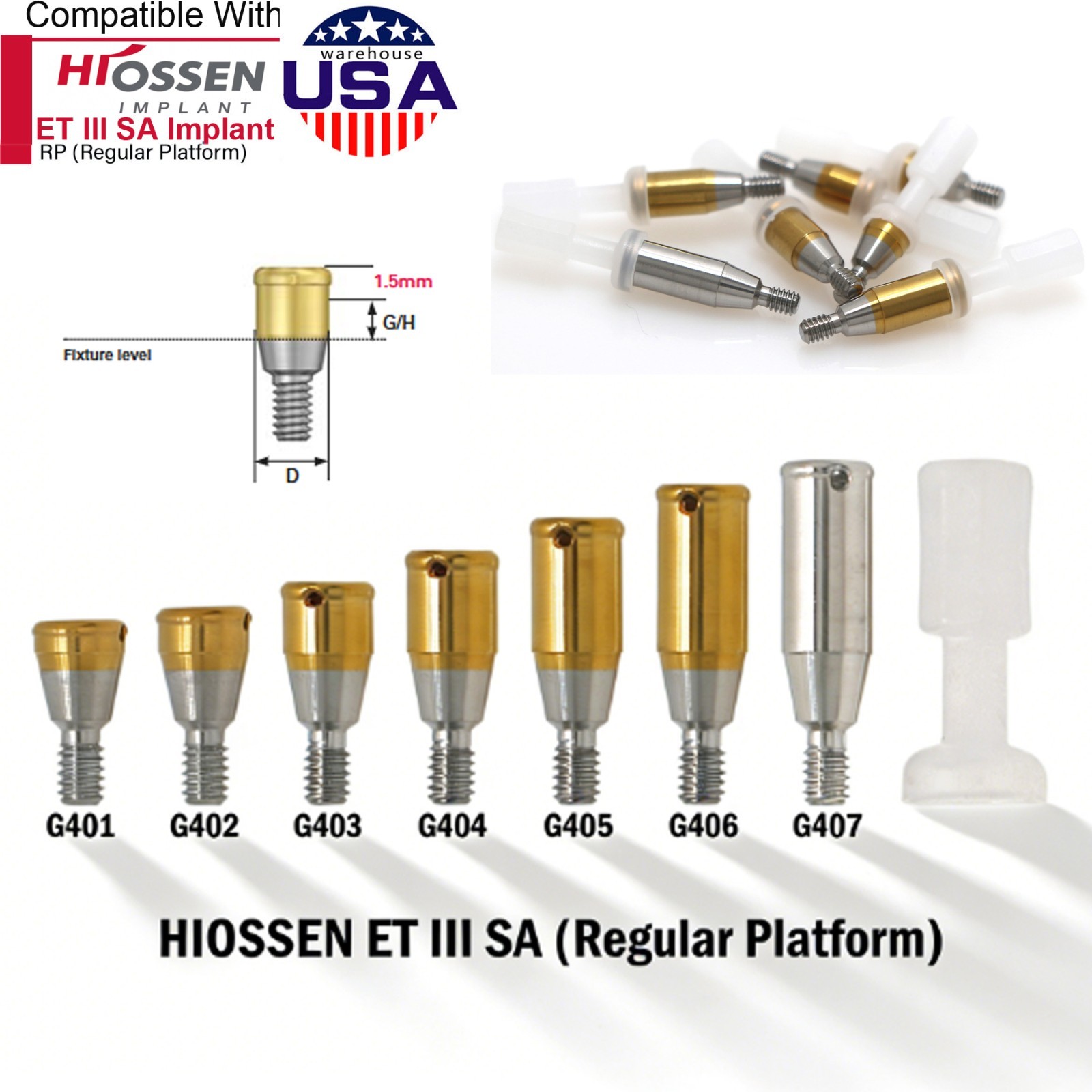 US Dental Locator Abutment Male Caps Kit Fit Hiossen Nobel Zimmer Implant System