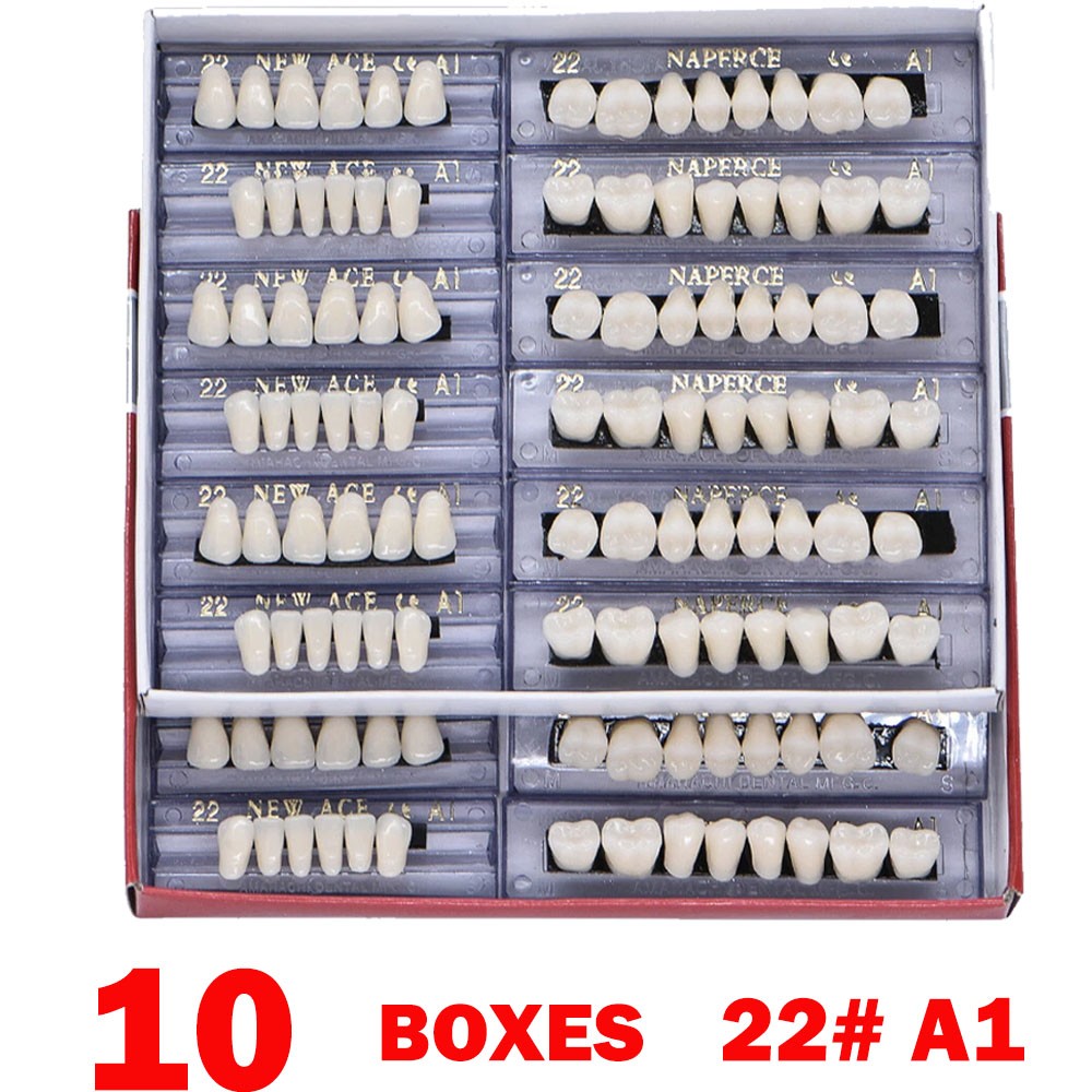 10 Boxes Dental Acrylic Resin Denture 22# A1 Full Sets Teeth Upper Lower Shade