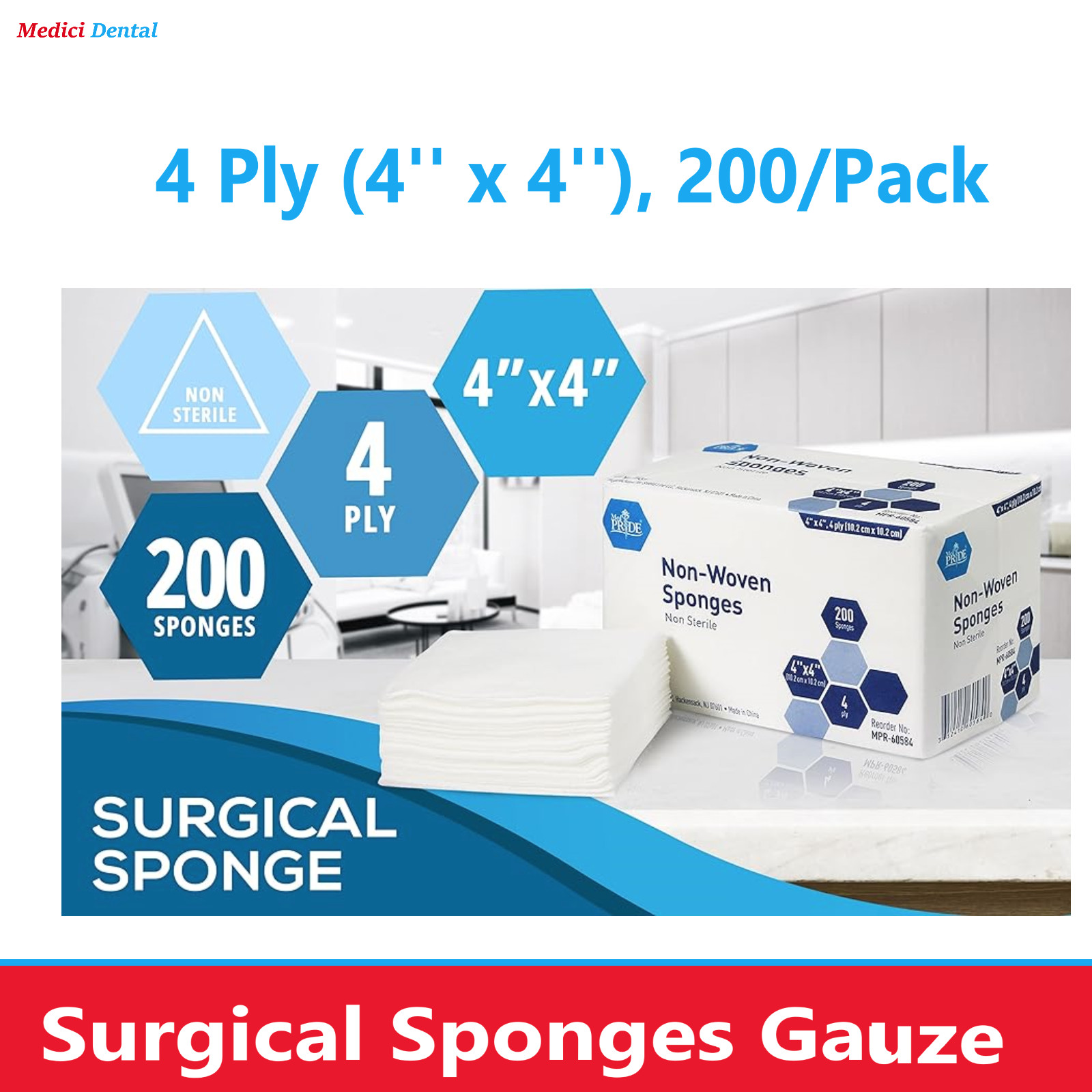 200/Pk 4 x 4 -Non-Sterile- 4-ply, Non Woven Gauze Sponges – Sponge Cotton Large
