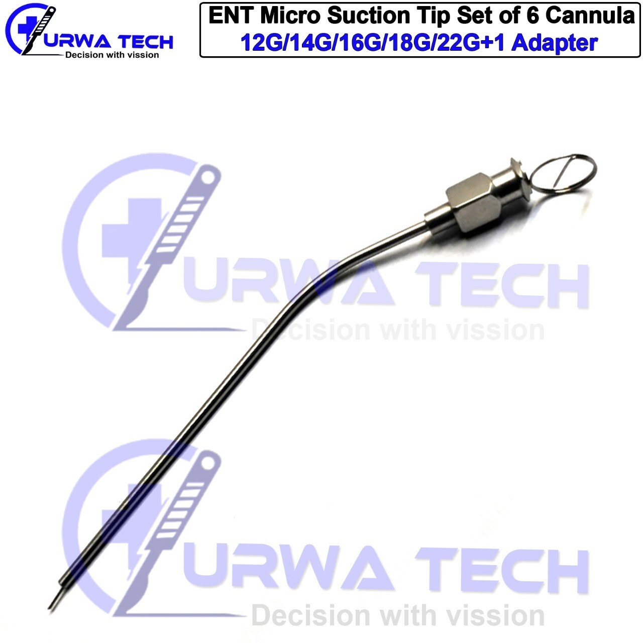 ENT Micro Suction Tip Set of 6 Cannula 12G/14G/16G/18G/20G/22G with Adapter