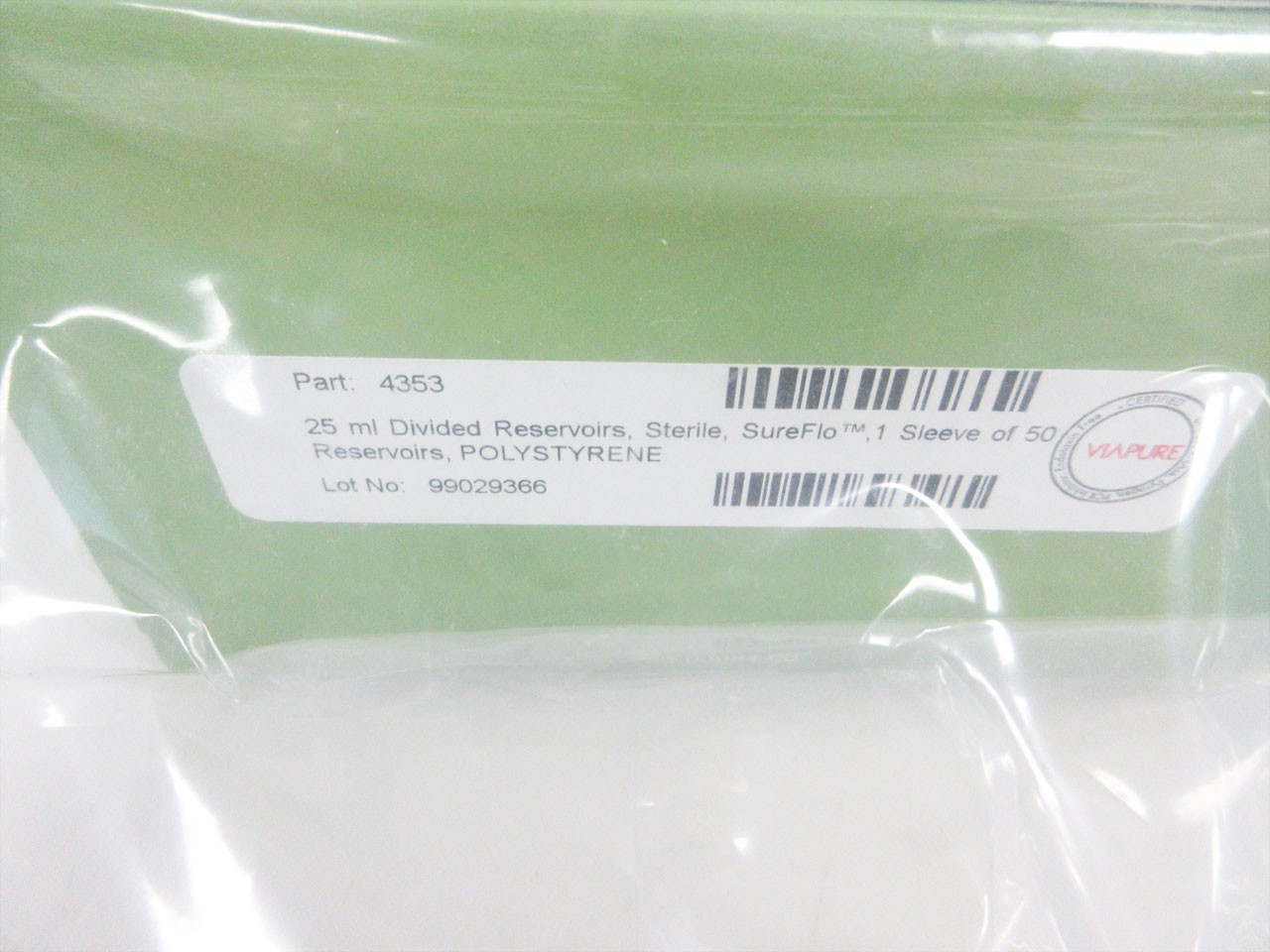 BOX INTEGRA 4353 SLEEVES OF 50 RESERVOIR 25 mL DIVIDED POLYSTYRENE