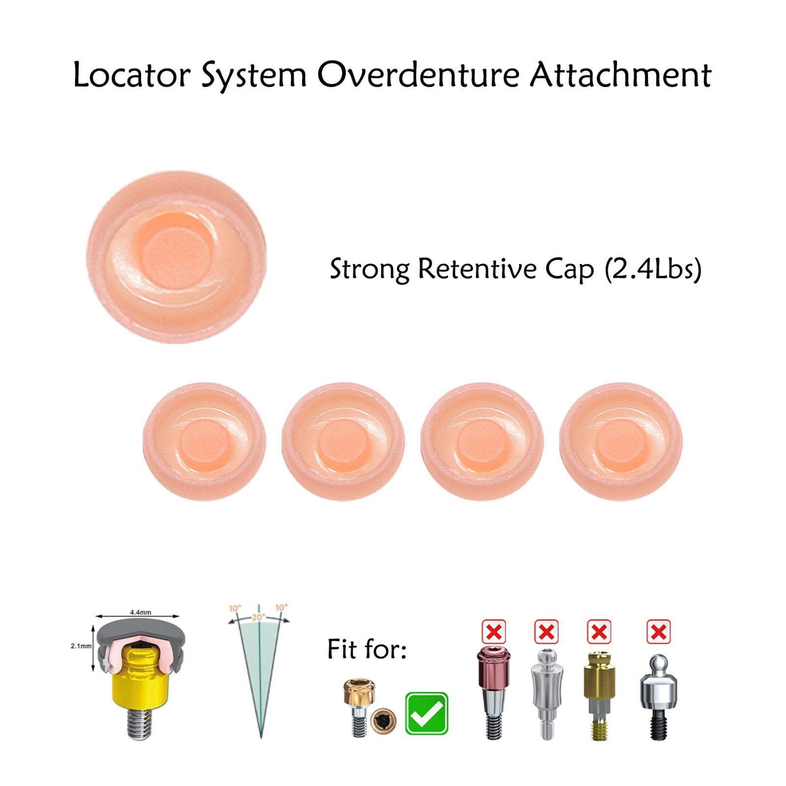 US Universal Dental Overdenture Implant Retention Caps 2.4lbs &Locator Core Tool