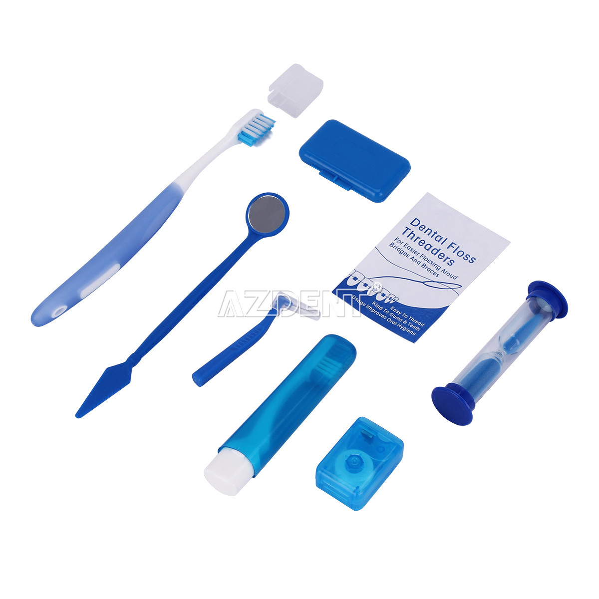 100 kits Ortho Dental Tooth brush Tie Interdental brush Floss Oral Care Kit Blue