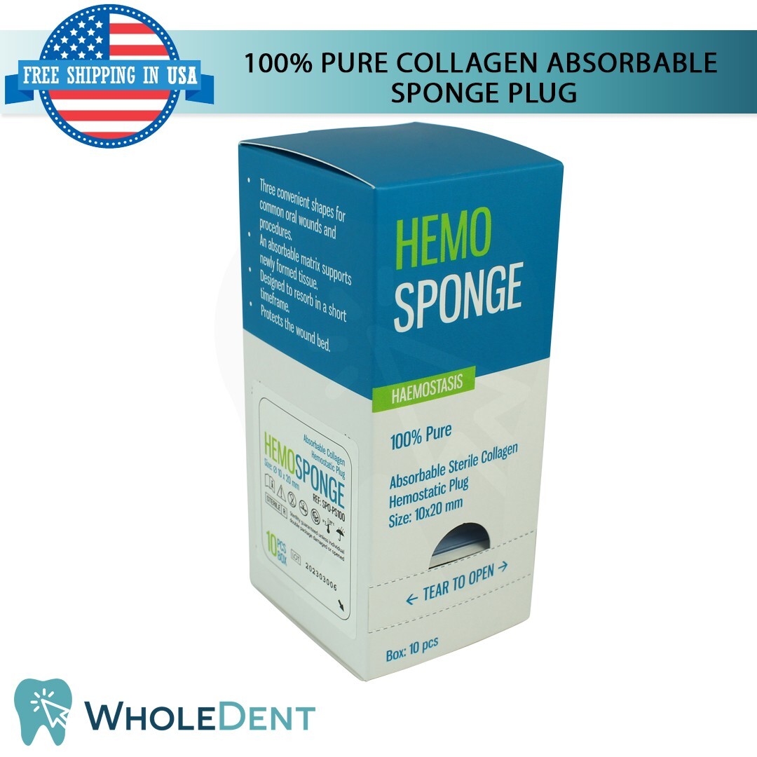 1X Dental Hemosponge 100% Pure Collagen Sponge Plug Sterile 10pcs Hemostatic Ø10
