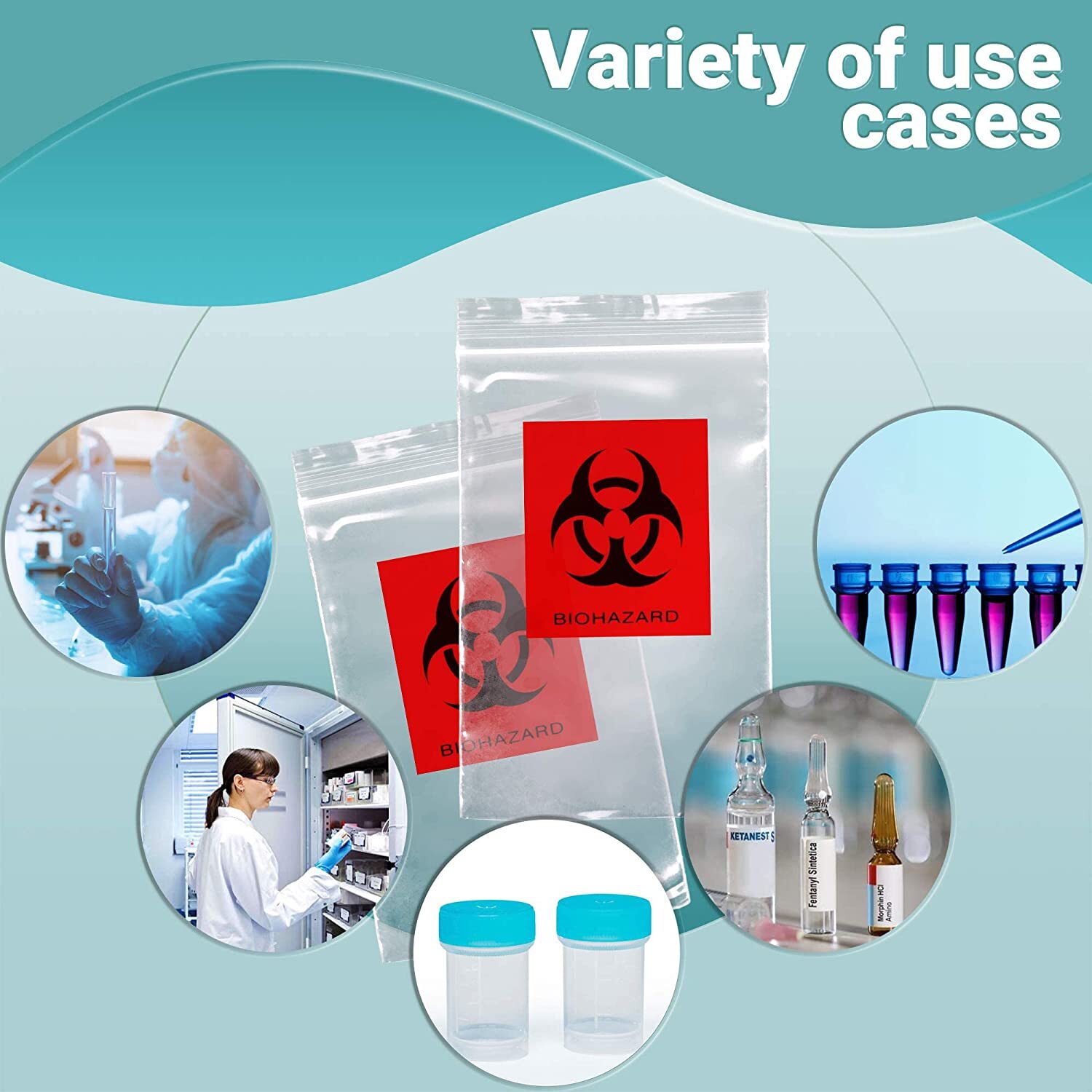 APQ Pack of 100 Biohazard Specimen Bags Black and Red 3 x 5 Zipper Top Plasti…