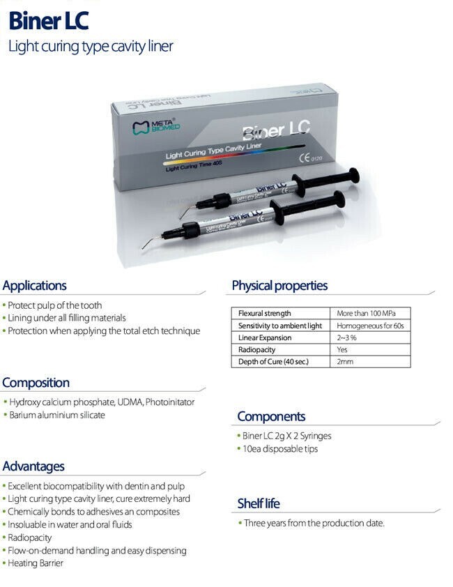 Meta Biomed Biner LC Light Curing Cavity Liner Radiopaque Fluoride Releasing