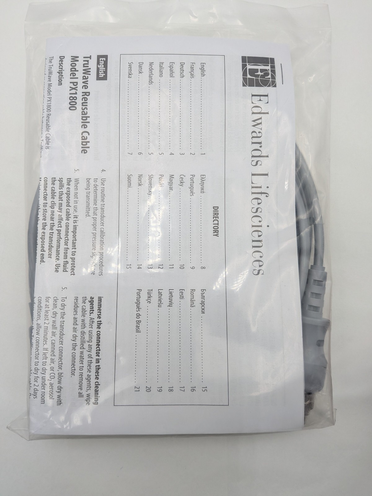 PP33: Edward Lifesciences PX1800 Reusable Cable New Sealed EXP. 12-2023