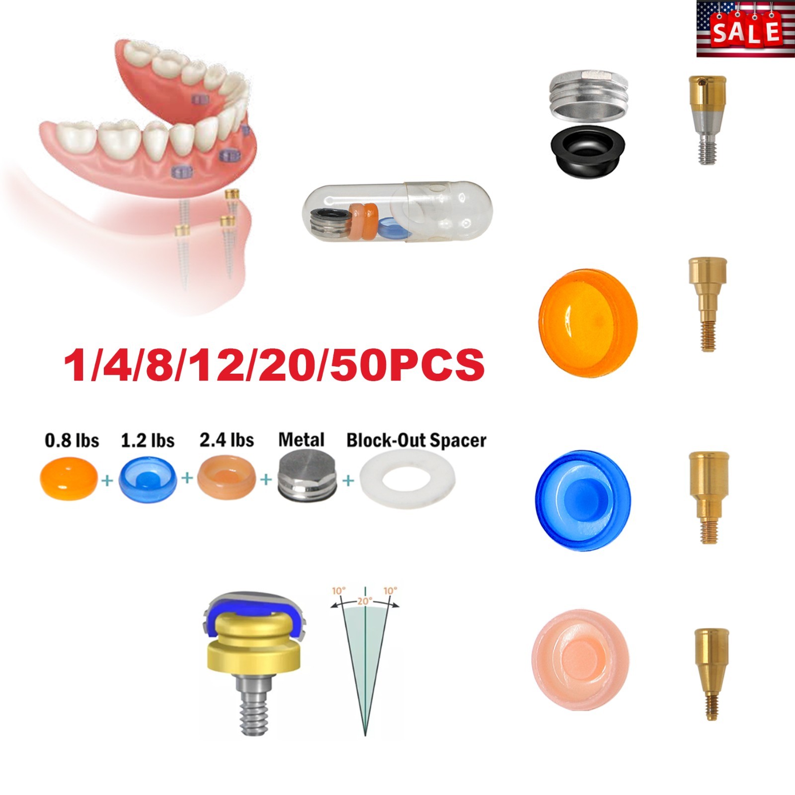 US Locator Overdenture Male Caps 0.8/1.2/2.4lbs PEEK Dental Retention Inserts