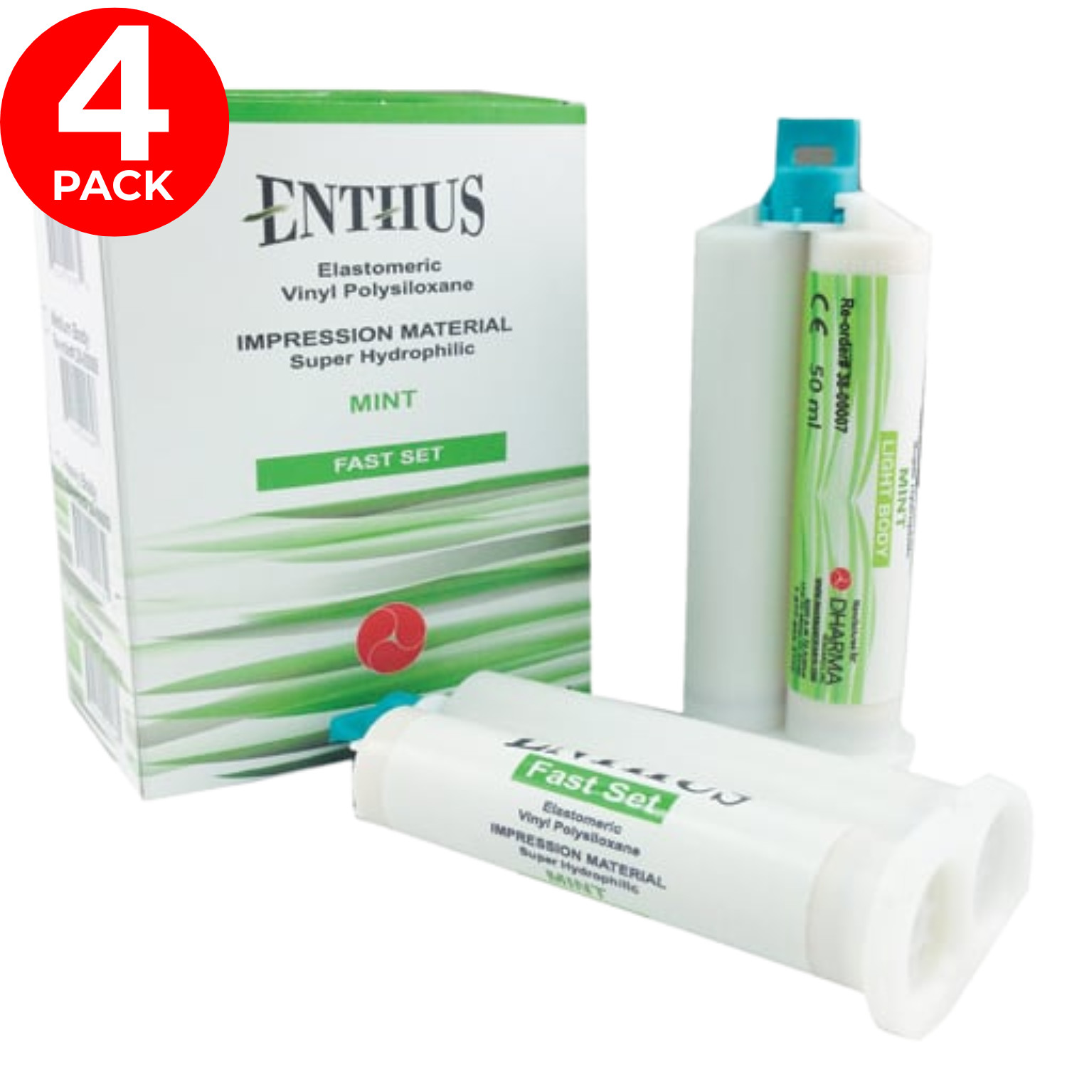Enthus Light Body Fast Set VPS Dental Impression Material Mint 4x50ml Cartridges