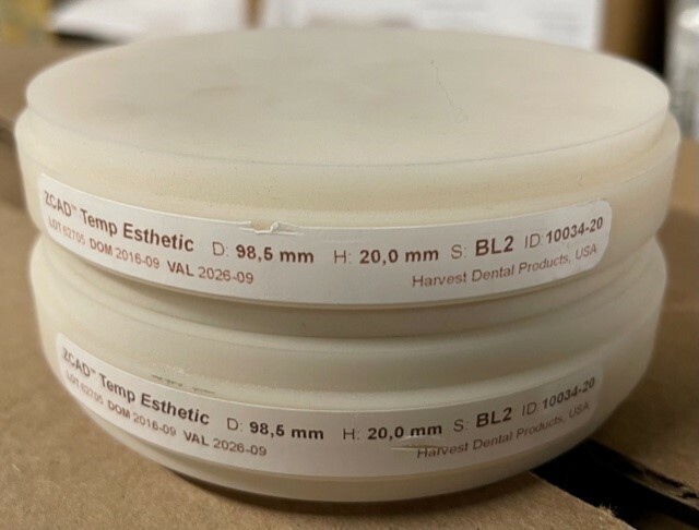 HARVEST Dental ZCAD Temp Esthetic 98,5mm 12-20mm Various shades milling disc