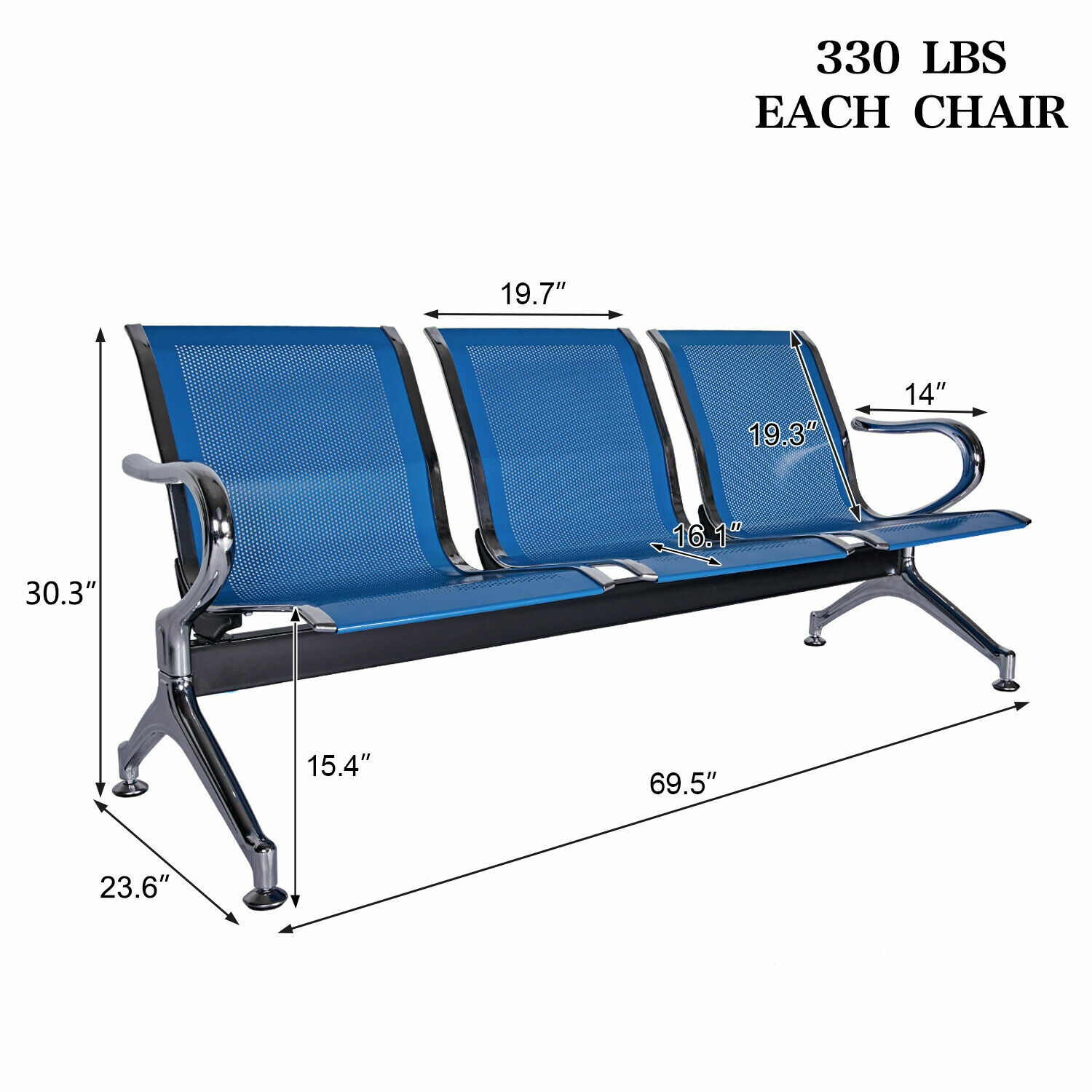 DENTAL MEDICAL RECEPTION WAITING ROOM OFFICE CHAIRS ALUMINUM 3 SEAT BENCH