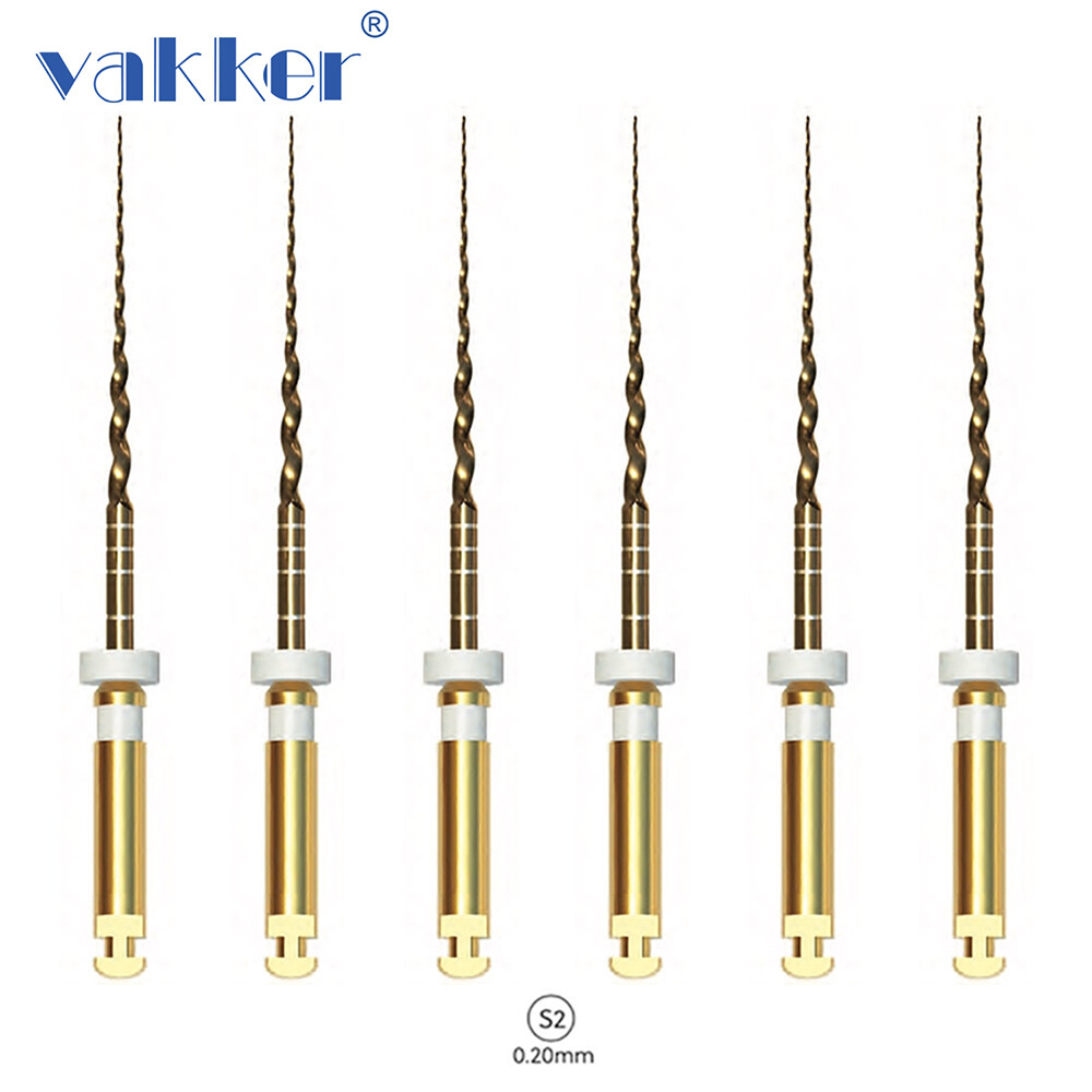 6/pk Vakker Dental Endo Rotary Files NITI Gold Taper Files Assorted 21/25/31mm