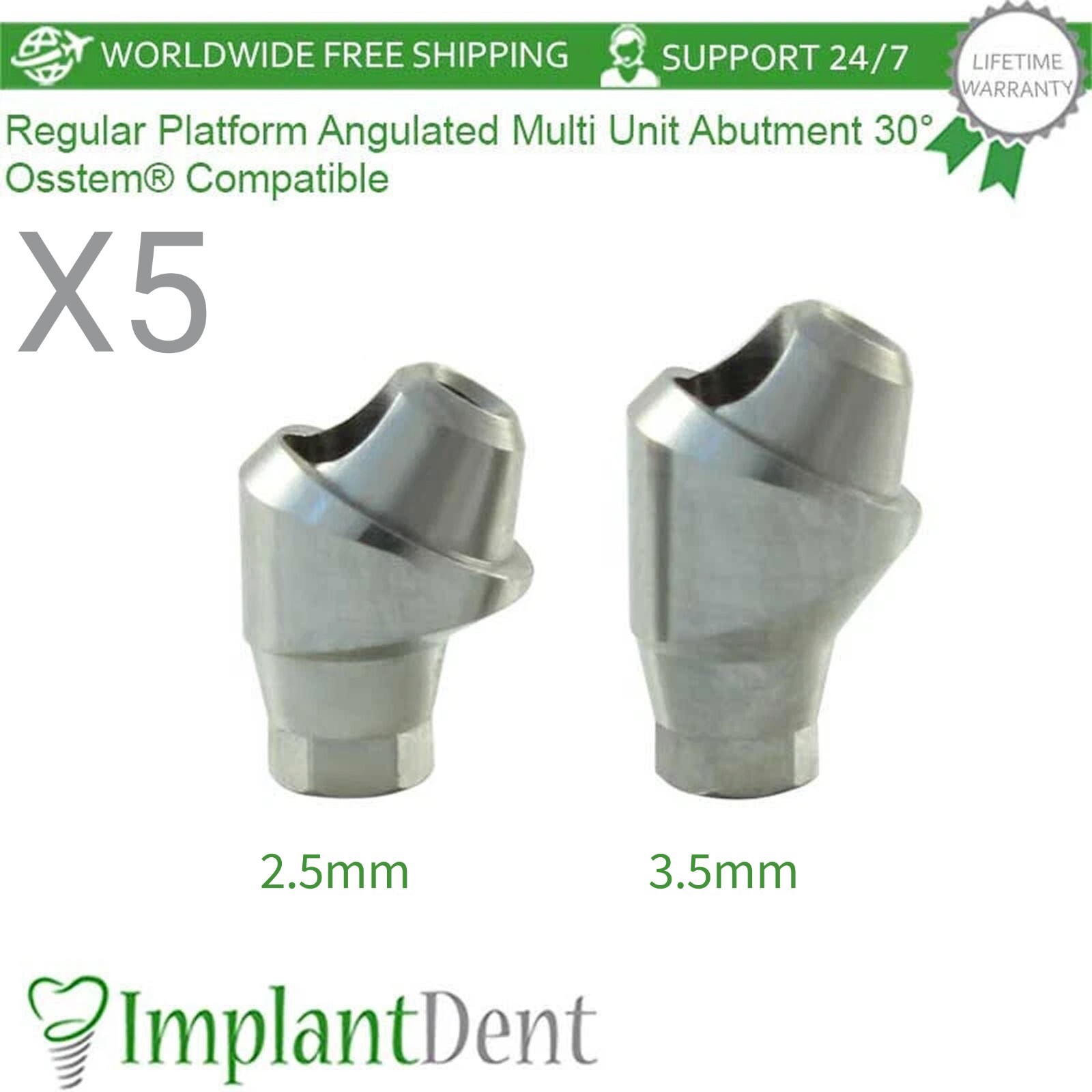 5x Dental Regular Platform Multi Angled Prosthetic 30° 0sstem Compatible