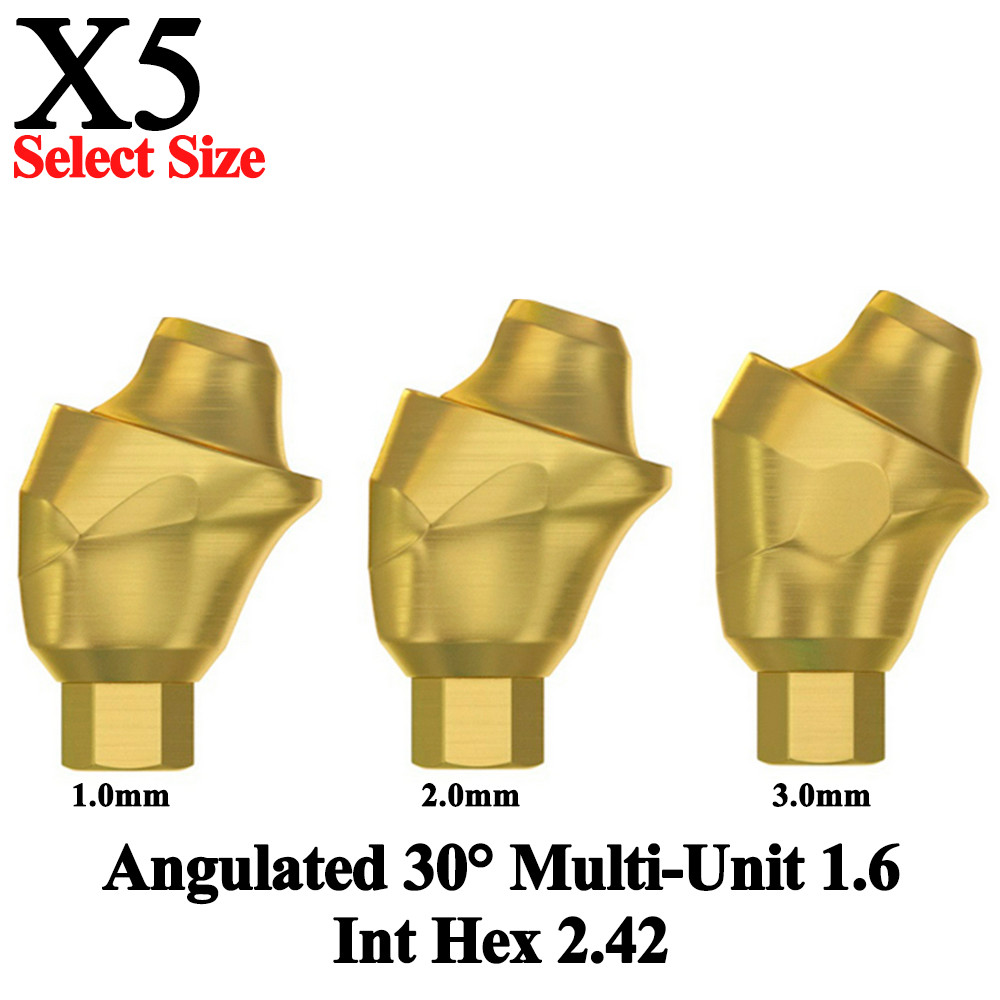 5pcs Prosthetic Angulated 30° Multi-Unit 1.6 Int Hex 2.42 Connection Dental Lab
