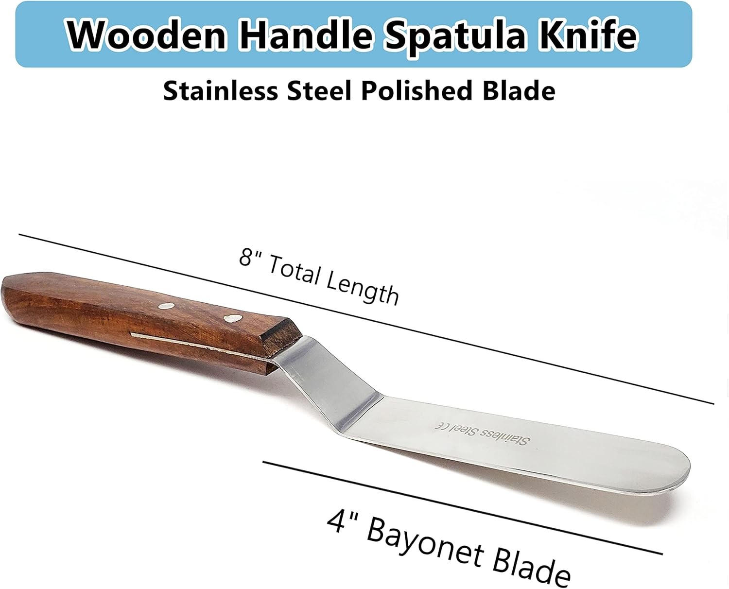 Stainless Steel Lab Spatula with Wooden Handle, 4″ Blade, 8″ Total Length