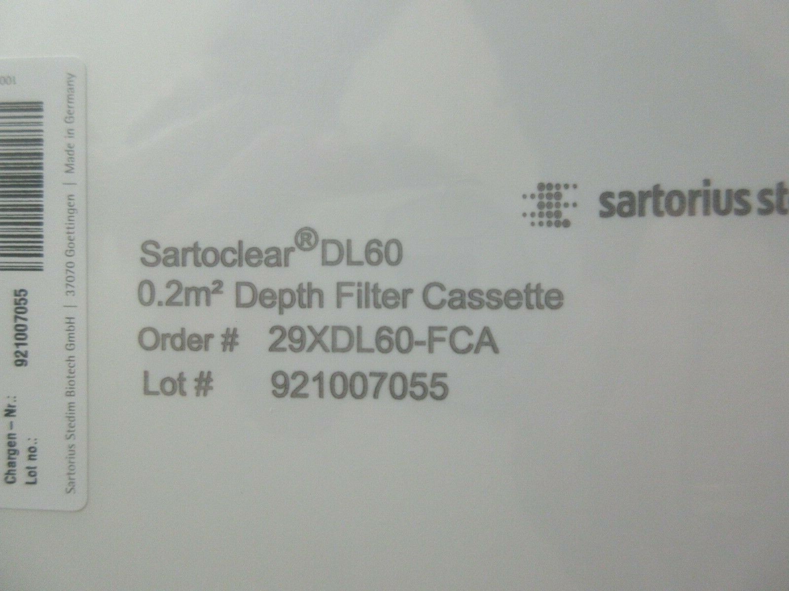 SARTORIUS STEDIM 29XDL60-FCA SARTOCLEAR DL60 DEPTH FILTER CASSETTE EXP 2022