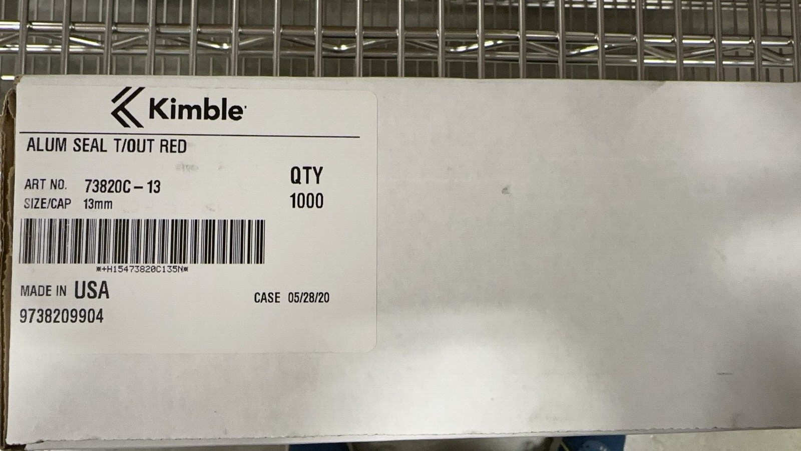 Kimble 73820C-13 ALUM SEAL T / OUT 13MM RED, 1000/CS