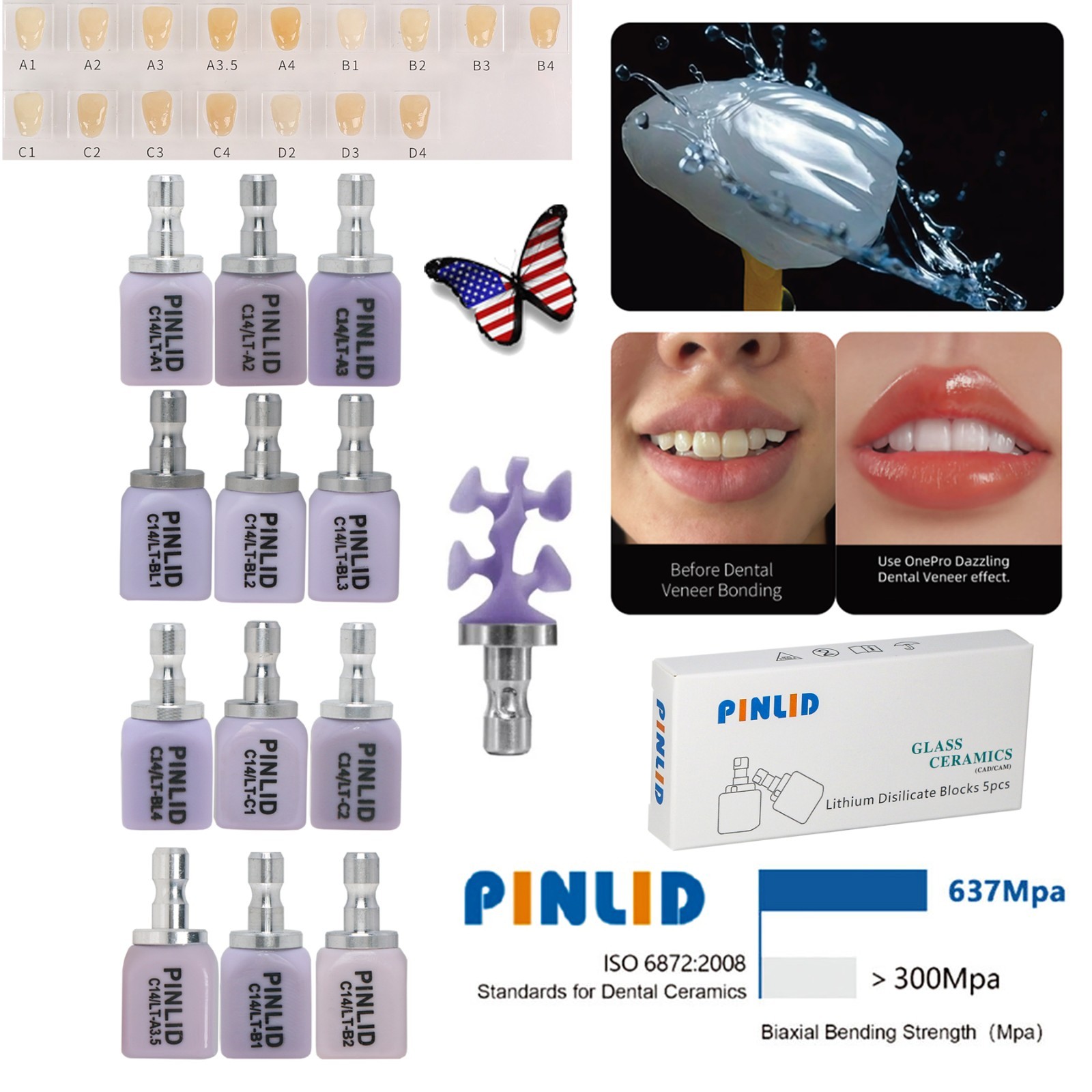 US Dental IPS e.max CAD/CAM C14 LT Lithium Disilicate Blocks CEREC 5 Pcs / Box
