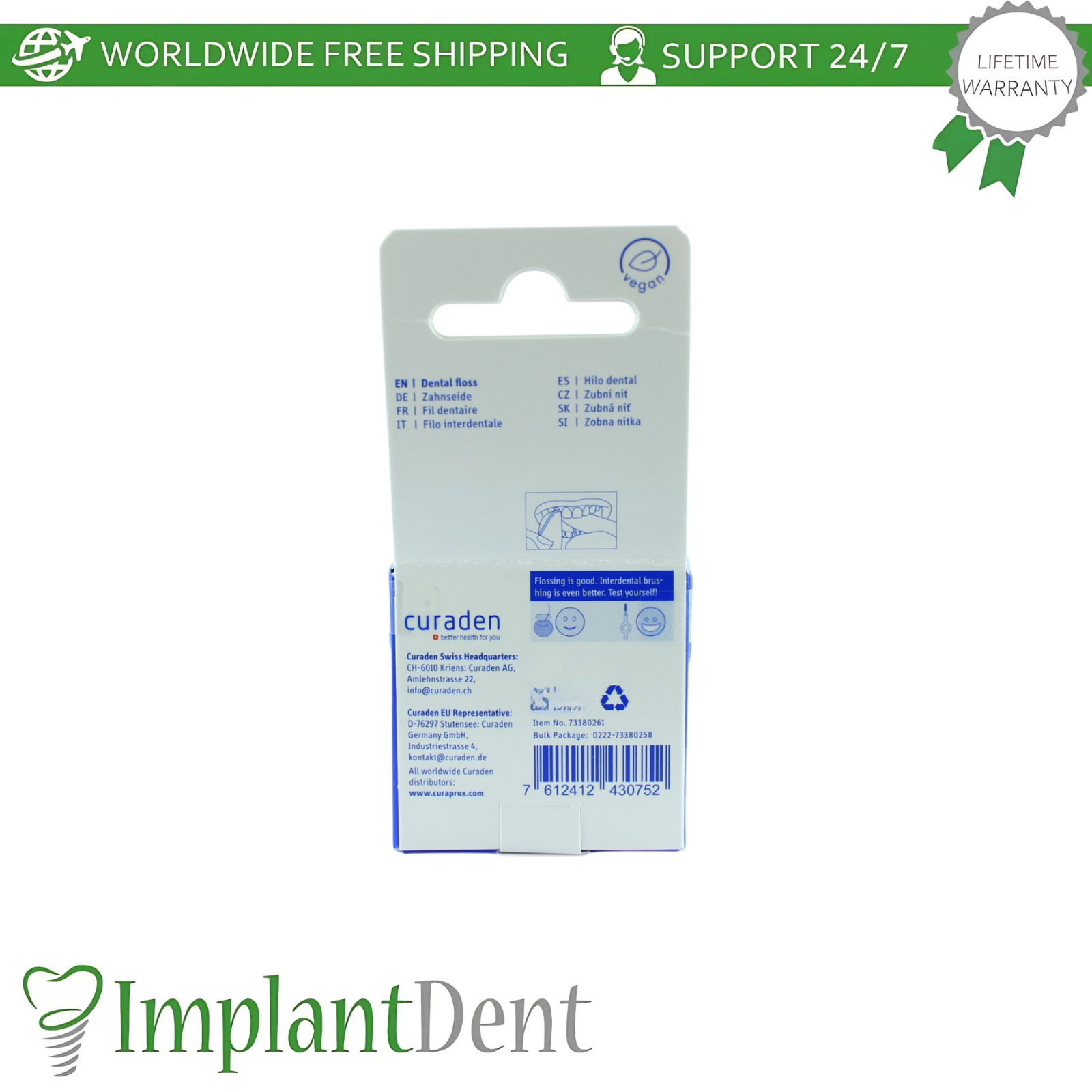 Curaprox DF 850 Daily Mint Floss 50m Dental Waxed Floss Roll with Mint Flavor