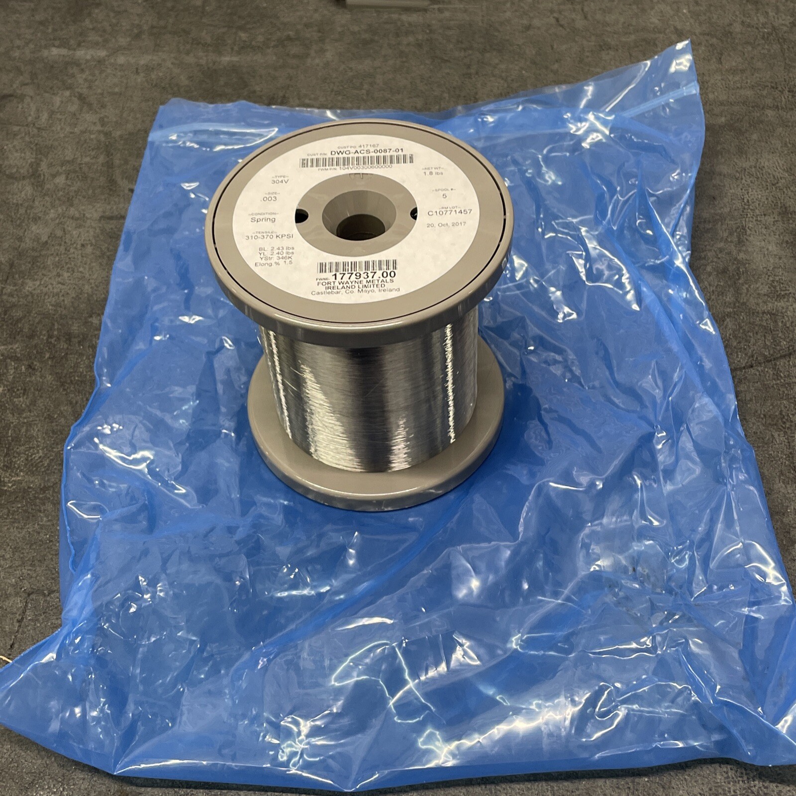 Fort Wayne Metals 304V Stainless Steel Wire 0.003″ 1.8lb, Approx. 55,000 Ft