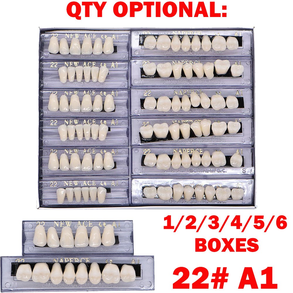 1-6 Box Dental Acrylic Resin Denture 22# A1 Full Set Teeth Upper Lower Shade NEW