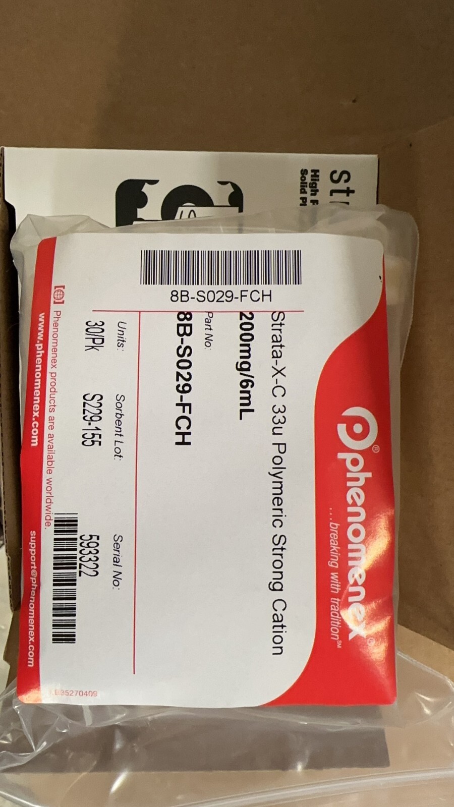 Phenomenex 8B-S029-FCH, Strata 33 µm Polymeric Strong Cation, 200 mg/6 mL, 30/PK
